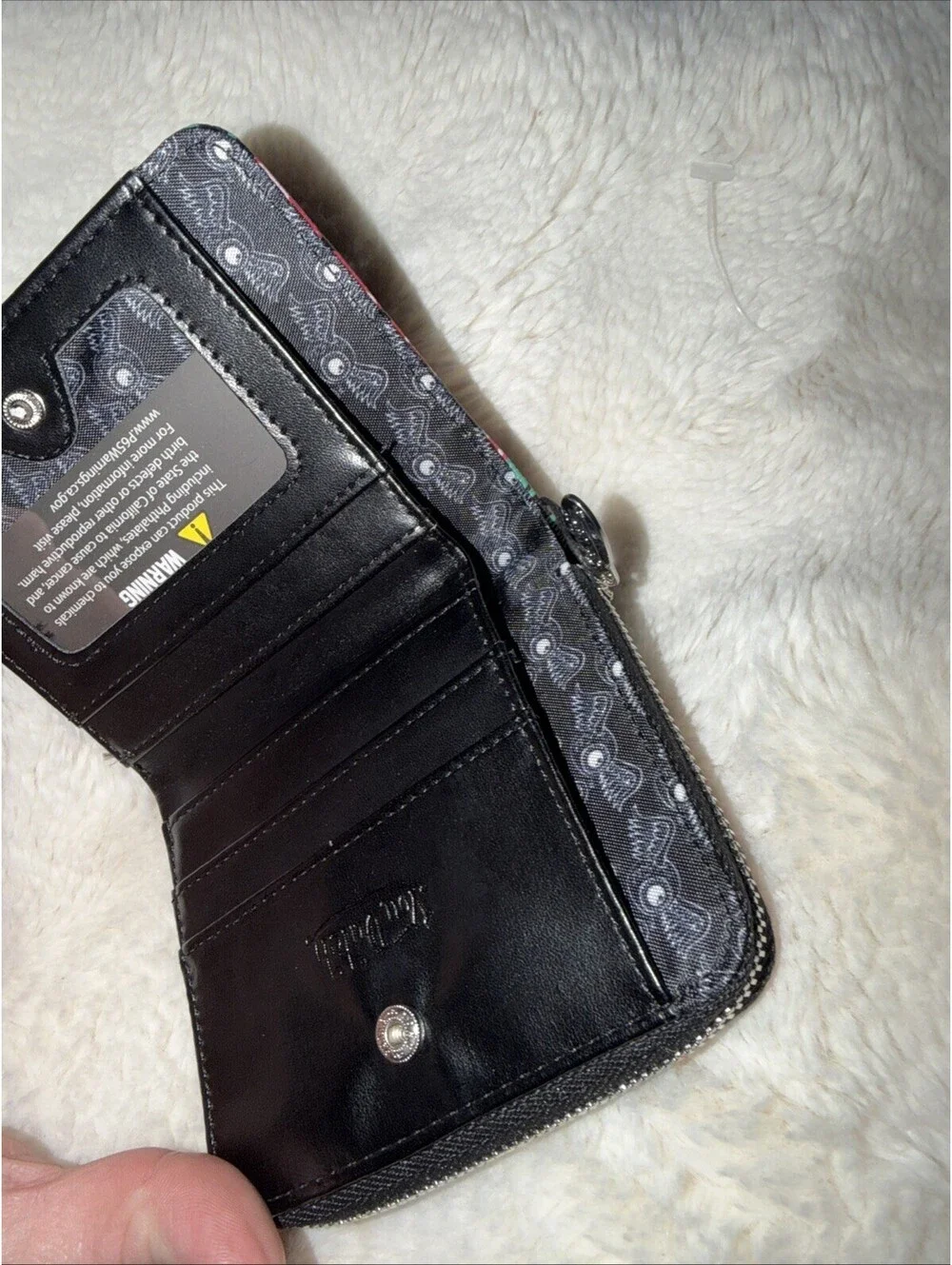 Von Dutch Black Cherry Zip Up Bifold Faux Leather Wallet Cherry & Logo Print NWT